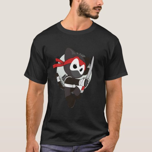 Jumping Ninja Cat Cartoon Tシャツ (正面)