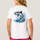 Jumping Salmon Splash Gift for Fisherman Art Tシャツ (裏面)