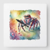 Jumping Spider 170624AREF114 - Watercolor スクエア壁時計 (正面)