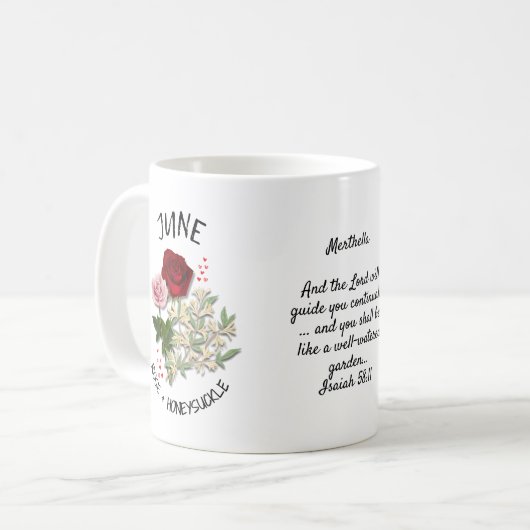 JUNE誕生月花クリスチャン名前をカスタムする コーヒーマグカップ (正面左)