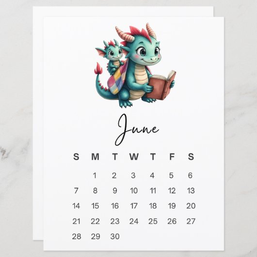 June Baby Dragon Playful Fantasy Monthly Calendar (正面/裏面)