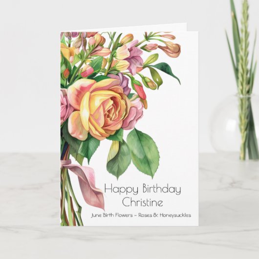 June Birth Flower Birthday Card Roses Honeysuckle カード (正面)