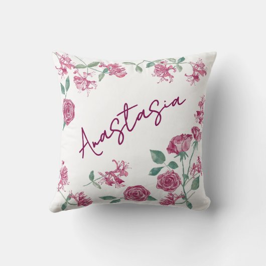 June Birth Month Honeysuckle Rose Personalized クッション (裏面)