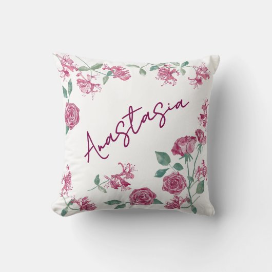 June Birth Month Honeysuckle Rose Personalized クッション (正面)