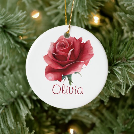 JUNE Birthday Rose Flower Red Floral Nursery Decor セラミックオーナメント (ツリー)