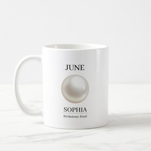 June Pearl Personalized Birthday コーヒーマグカップ (左)