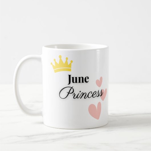 June Princess Mug – Gold Crown & Hearts Design コーヒーマグカップ (左)