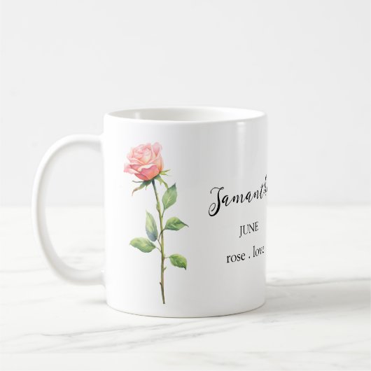 JUNE ROSE BIRTH FLOWER MONTH NAME GIFT COFFEE MUG コーヒーマグカップ (左)