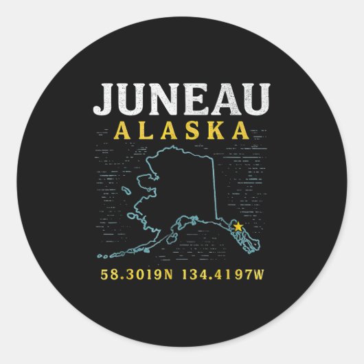 Juneau Alaskaマップ座標、旅行 ラウンドシール (正面)
