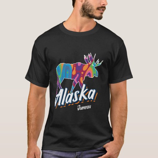 Juneau Alaska Usa Colorful Moose Vacation Tシャツ (正面)