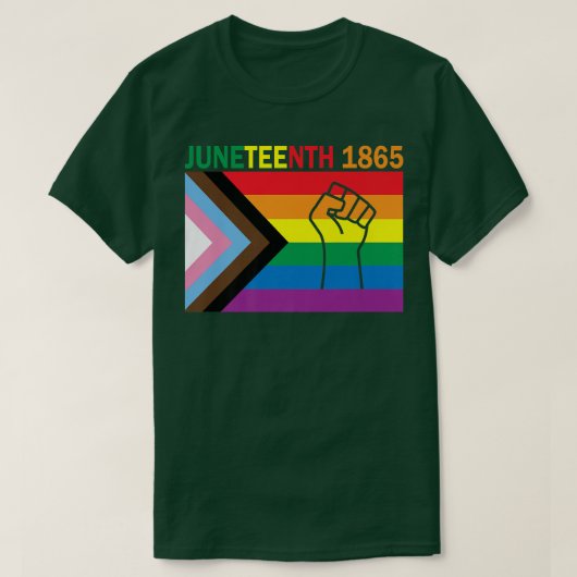 Juneteenth 1865 Fist Rainbow Flag Gay Pride Month  Tシャツ (デザイン正面)