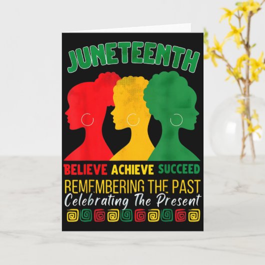 Juneteenth Believe Achieve Succeed Afro Black Hist カード (黄色い花)