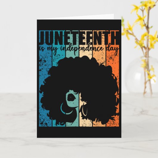 Juneteenth My Independence Day Retro Afro Women Me カード (黄色い花)
