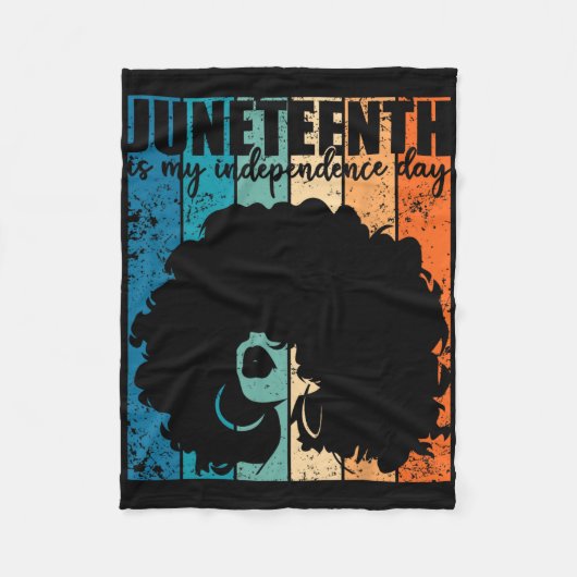 Juneteenth My Independence Day Retro Afro Women Me フリースブランケット (正面)