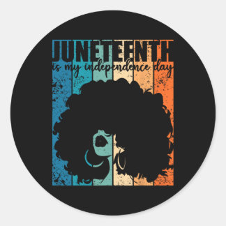 Juneteenth My Independence Day Retro Afro Women Me ラウンドシール