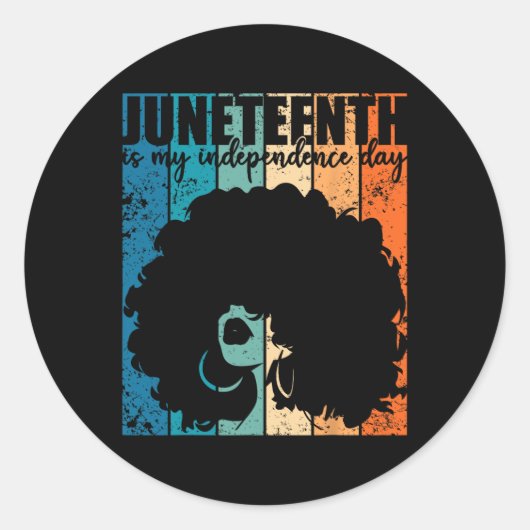 Juneteenth My Independence Day Retro Afro Women Me ラウンドシール (正面)