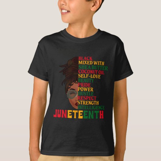 Junetehは私の独立記念日ブラックウィメンズブラック Tシャツ (正面)