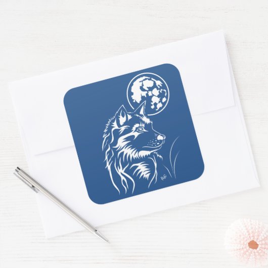 junger träumender Wolf Aufkleber スクエアシール (封筒)