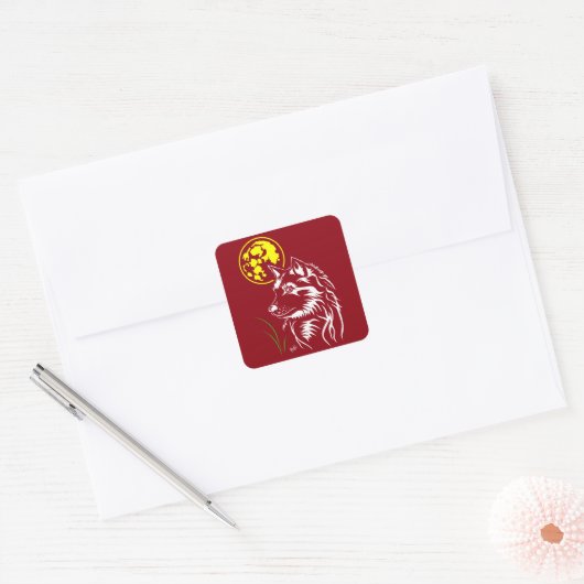 junger träumender Wolf Aufkleber スクエアシール (封筒)