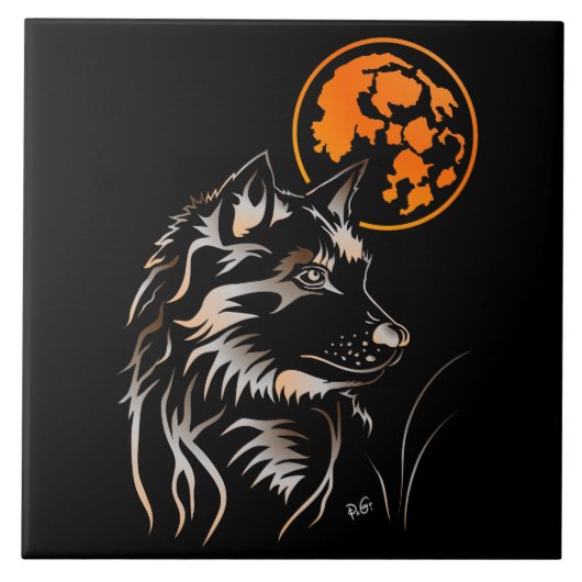 junger träumender Wolf Keramik Fotofliese タイル (正面)