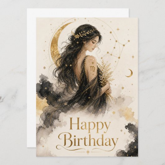 Jungfrau Happy Birthday Aquarell Design (正面/裏面)