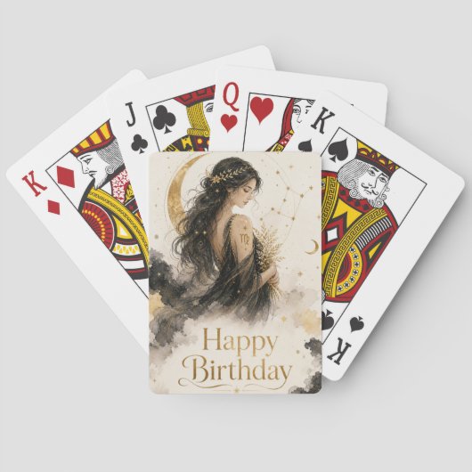 Jungfrau Happy Birthday Aquarell Design トランプ (裏面)