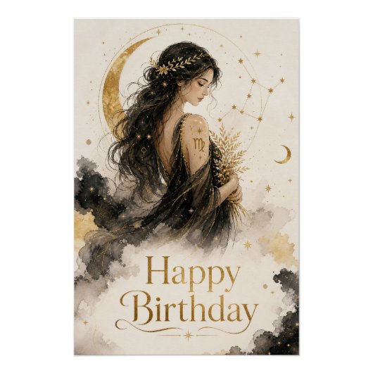 Jungfrau Happy Birthday Aquarell Design ポスター (正面)