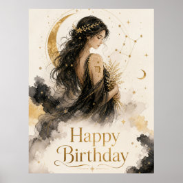Jungfrau Happy Birthday Aquarell Design ポスター