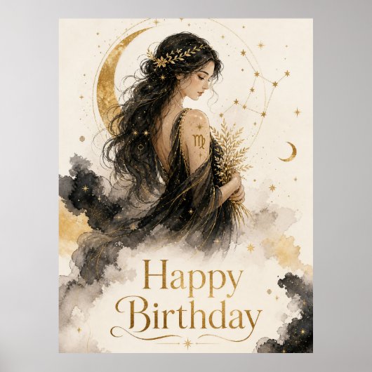 Jungfrau Happy Birthday Aquarell Design ポスター (正面)