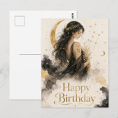 Jungfrau Happy Birthday Aquarell Design ポストカード (正面/裏面)