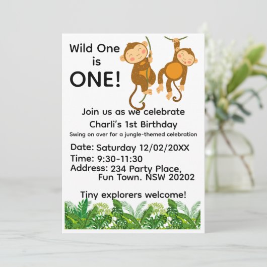 Jungle 1st Birthday Invitation | Wild One First  招待状 (スタンド正面)