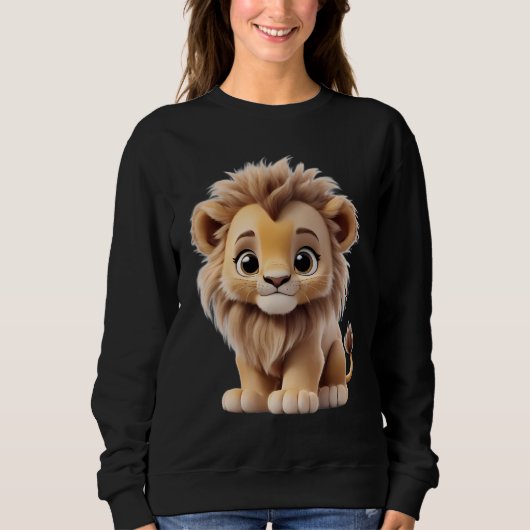 Jungle Adorable Lion Cub Sitting Portrait スウェットシャツ (正面)
