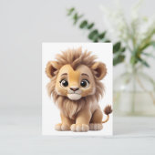 Jungle Adorable Lion Cub Sitting Portrait  ポストカード (スタンド正面)