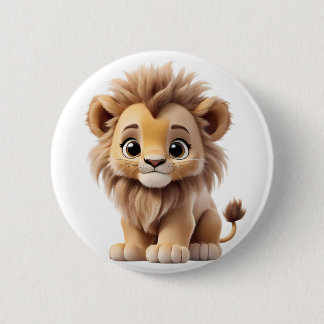 Jungle Adorable Lion Cub Sitting Portrait  缶バッジ