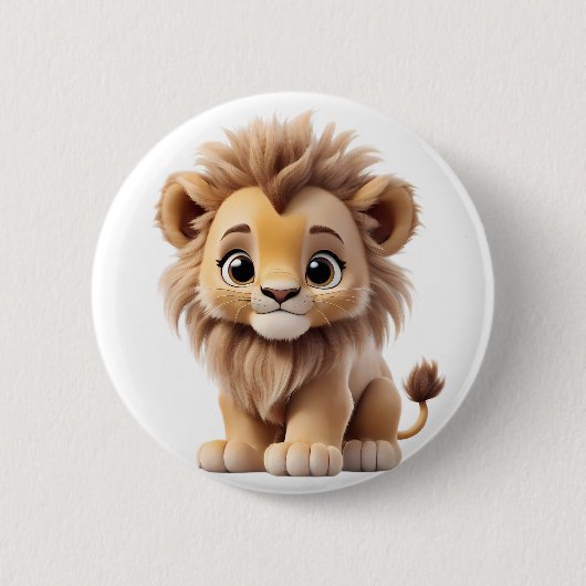 Jungle Adorable Lion Cub Sitting Portrait 缶バッジ (正面)