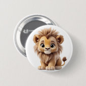 Jungle Adorable Lion Cub Sitting Portrait 缶バッジ (正面&裏面)