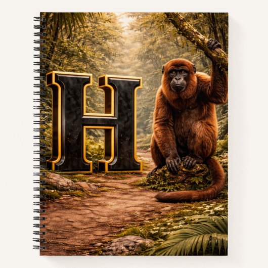Jungle Alphabet Letter H Howler Monkey Educational ノートブック (正面)
