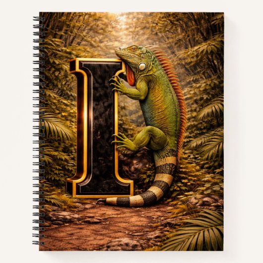 Jungle Alphabet Letter I Iguana Gold Educational ノートブック (正面)