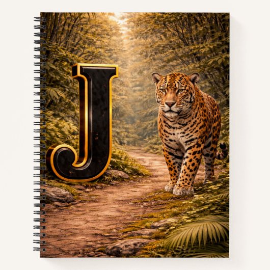 Jungle Alphabet Letter J Jaguar Gold Educational  ノートブック (正面)