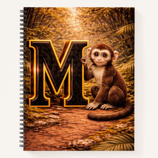 Jungle Alphabet Letter M Monkey Gold Educational ノートブック (正面)
