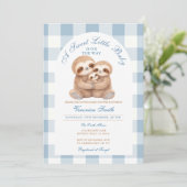 Jungle Animal Blue Gingham Sloth Couples Shower 招待状 (スタンド正面)