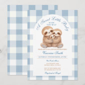 Jungle Animal Blue Gingham Sloth Couples Shower 招待状 (正面/裏面)