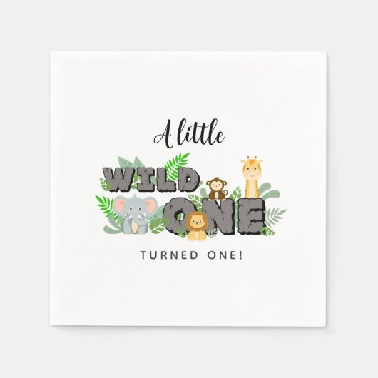 Jungle Animal Wild One Birthday Napkins スタンダードカクテルナプキン (正面)