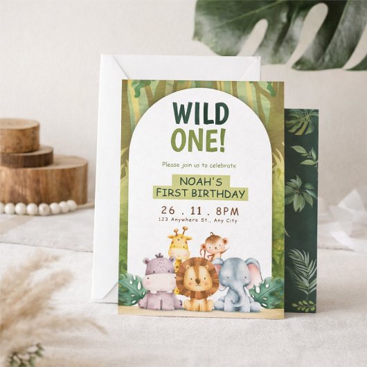 Jungle Animals 1st Birthday Party 招待状
