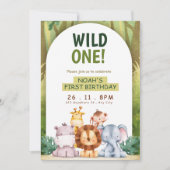 Jungle Animals 1st Birthday Party 招待状 (正面)