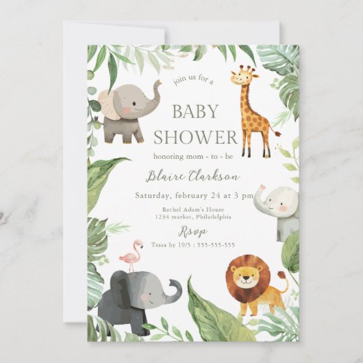 Jungle Animals Baby Shower Invitation 招待状 (正面)