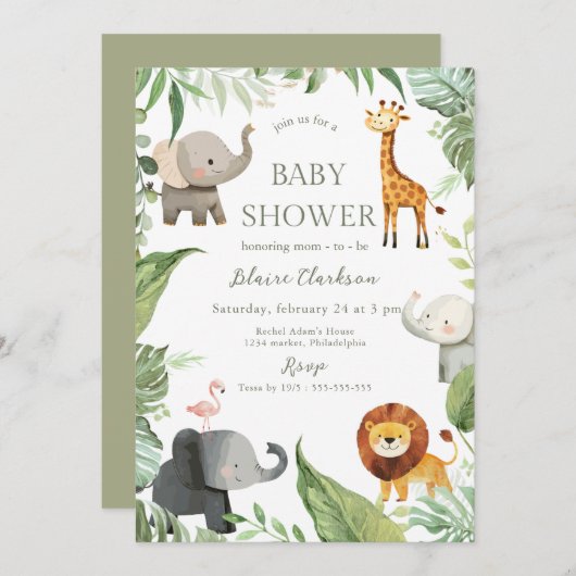 Jungle Animals Baby Shower Invitation 招待状 (正面/裏面)