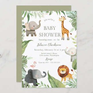 Jungle Animals Baby Shower Invitation 招待状