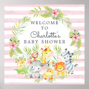 Jungle Animals Baby Shower Welcome ポスター