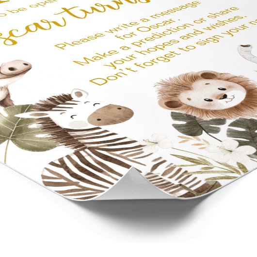 Jungle Animals Birthday Party Time Capsule Sign ポスター (角)